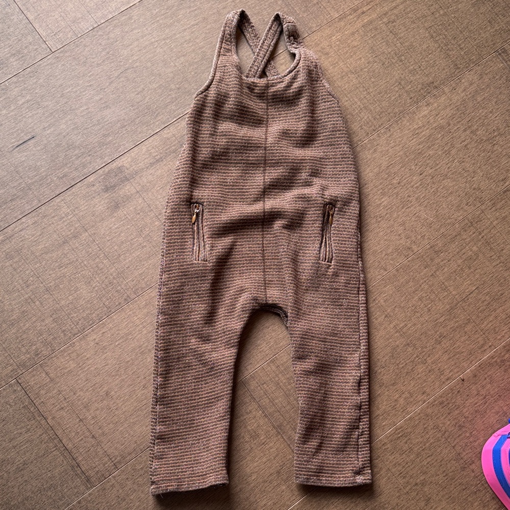 Brown Striped Kids Overalls